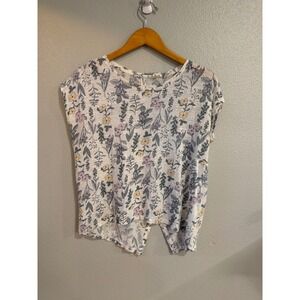 Rachel Ashwell Linen Floral Top Womens Medium Button Back Shabby Chic Botanical